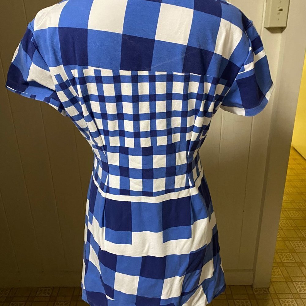 ETRE CECILE sz L GINGHAM A Line Mini Dress Blue - Picture 4 of 8